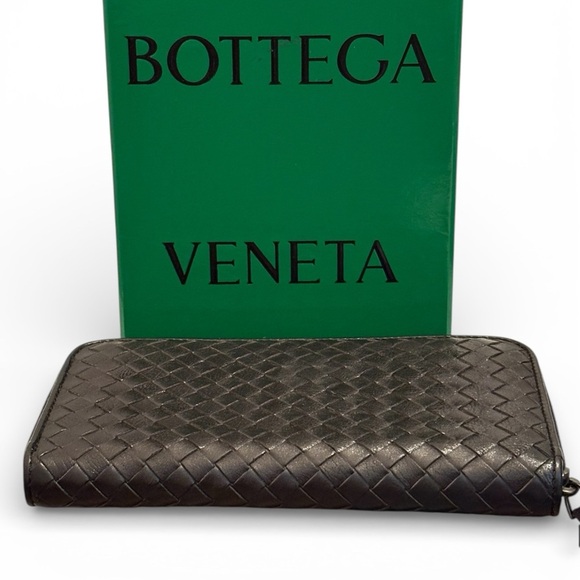 Bottega Veneta Handbags - Bottega Veneta Interratio zippy Black Woven Leather Wallet box not included